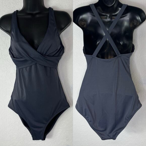J Crew Grey twist front Swimsuit One Piece Size 10 Beach, Tropical, Summer, pool - Picture 1 of 9